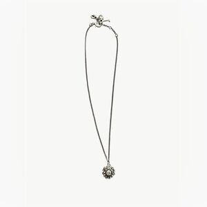 Vintage Fossil Silver-Tone Floral Necklace – 17” Chain with Rhinestone Pendant
